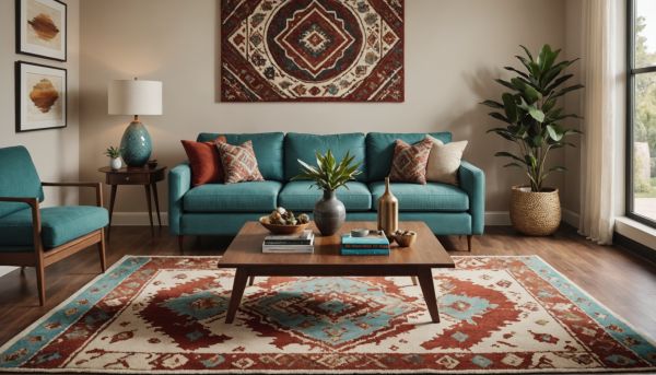 Tapis salon ethnique chic tendance